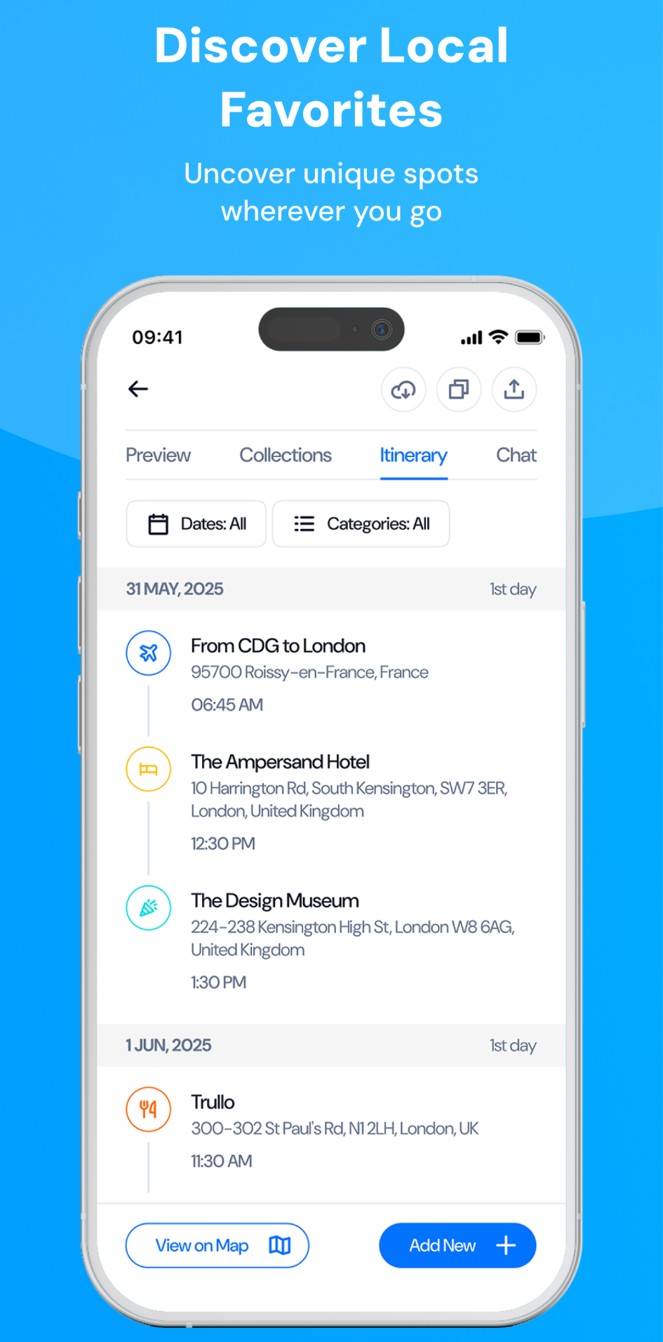 Travel planner app — day-by-day trip itinerary