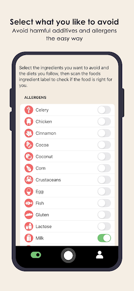 AI Eat This app — selecting allergens and additives to avoid