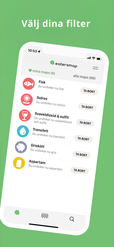 Eatersmap app — choosing personal dietary filters
