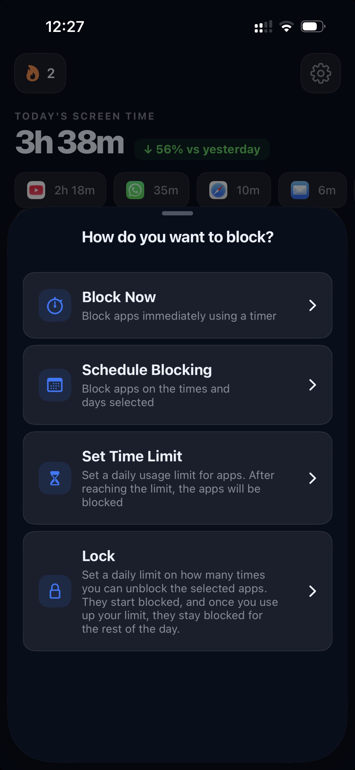 Four ways to block: Block Now, Schedule, Time Limit and Lock